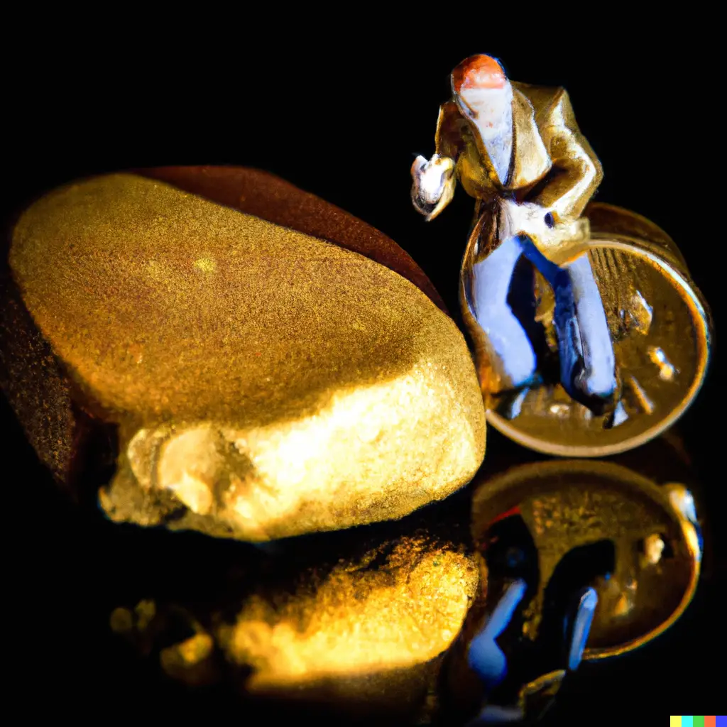 Künstler starrt auf Nugget aus Gold