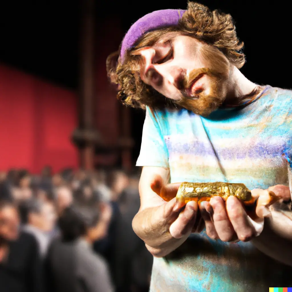 Künstler mit Nugget aus Gold