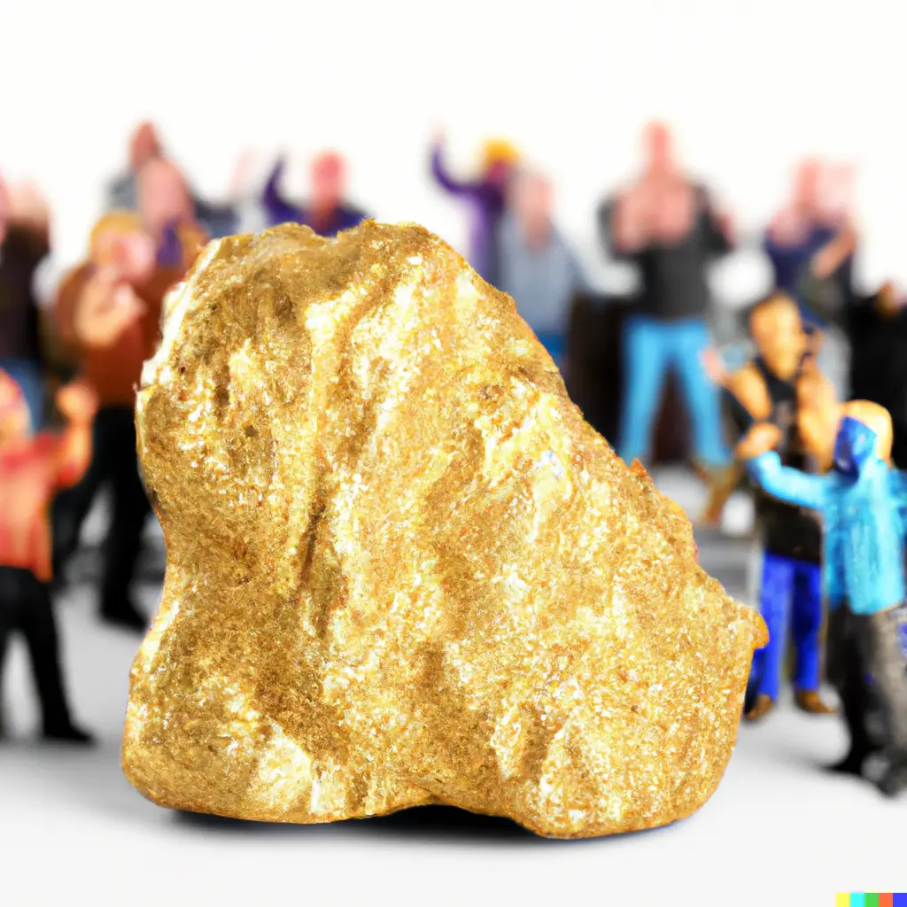 Crowd steht um Nugget aus Dold