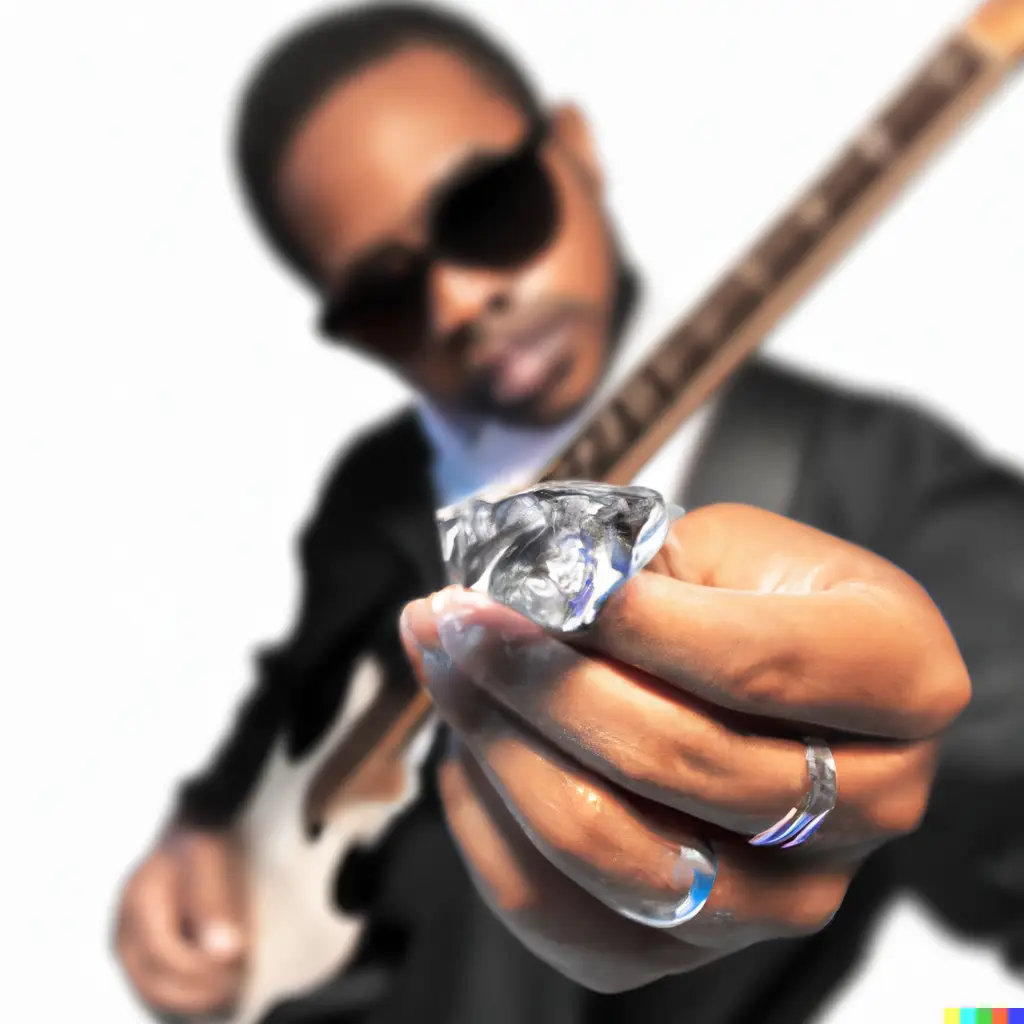 Ein Künstler mit einer Gitarre, der geschickt einen Diamanten entwendet